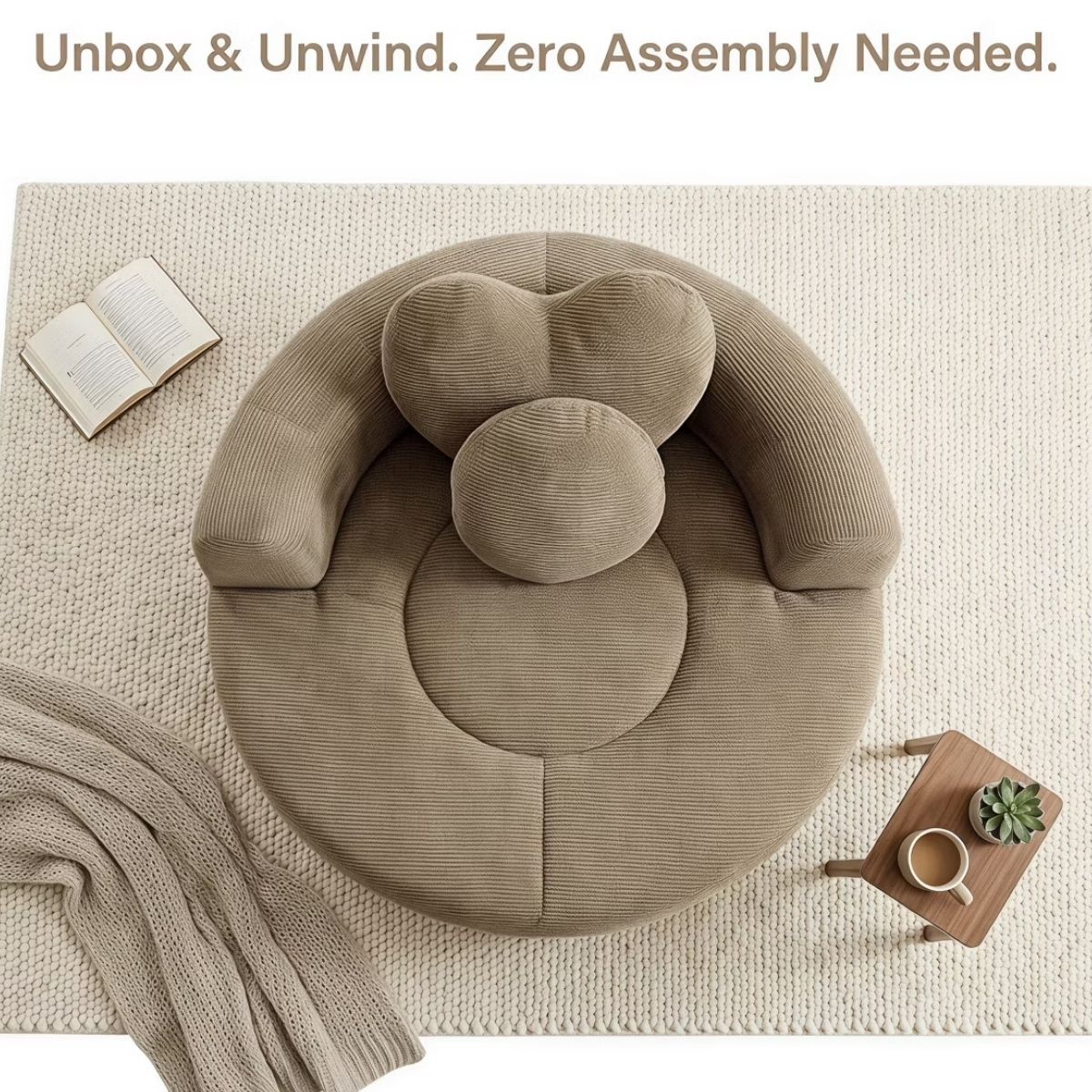 Cloud Sofa Bed with Memory Foam, Waffle Fabric & 2 Accent Pillows