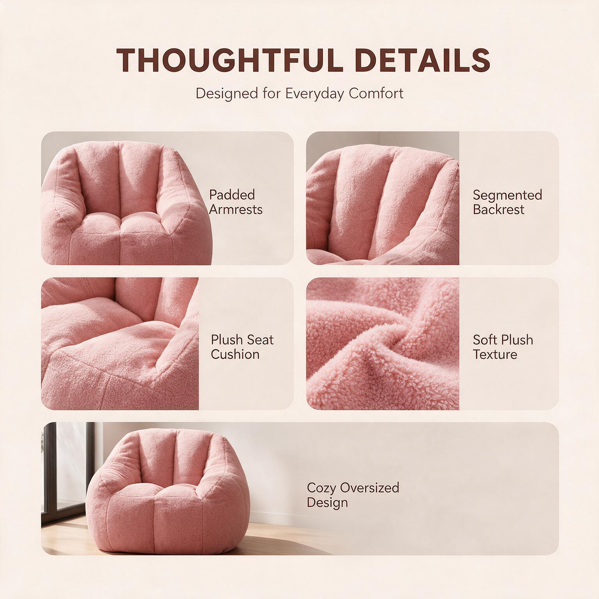 Oversized Bean Bag Chair with Memory Foam Plush Faux Fur Cover for Cozy Lounging