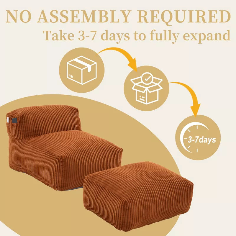 Bean Bag Chair for Adults, Memory Foam Sofa with Ottoman, Corduroy Lounger for Living Room Bedroom Balcony