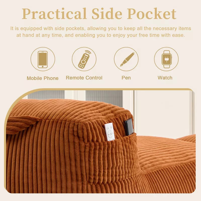 Bean Bag Chair for Adults, Memory Foam Sofa with Ottoman, Corduroy Lounger for Living Room Bedroom Balcony