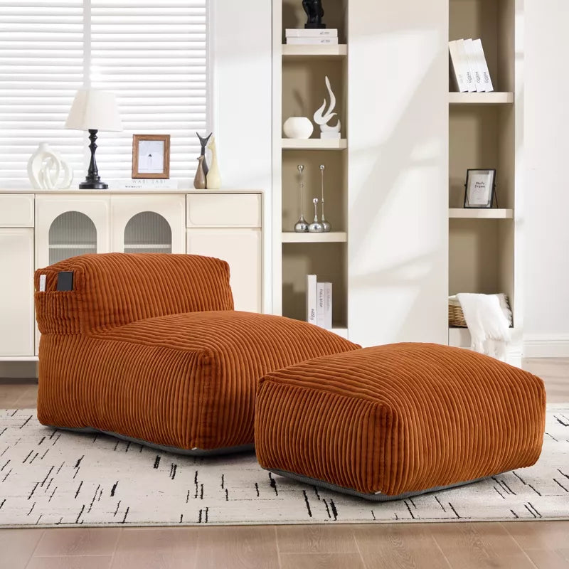 Bean Bag Chair for Adults, Memory Foam Sofa with Ottoman, Corduroy Lounger for Living Room Bedroom Balcony