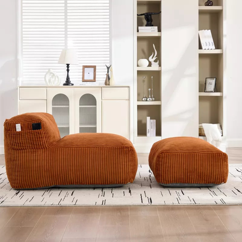 Bean Bag Chair for Adults, Memory Foam Sofa with Ottoman, Corduroy Lounger for Living Room Bedroom Balcony