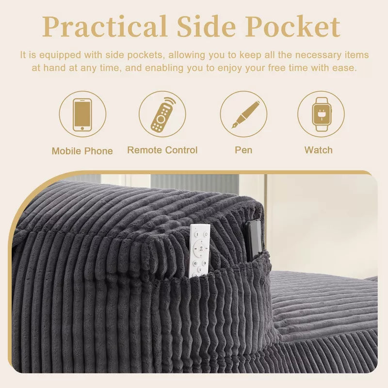 Bean Bag Chair for Adults, Memory Foam Sofa with Ottoman, Corduroy Lounger for Living Room Bedroom Balcony