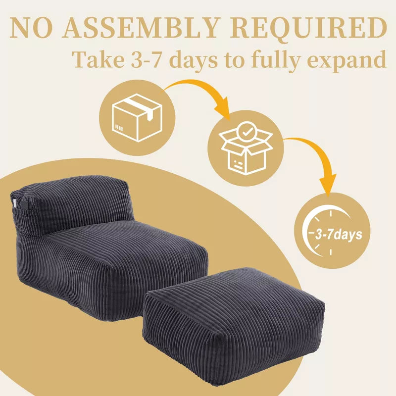 Bean Bag Chair for Adults, Memory Foam Sofa with Ottoman, Corduroy Lounger for Living Room Bedroom Balcony