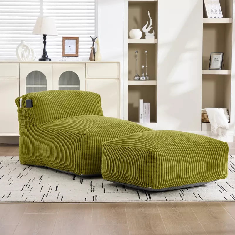 Bean Bag Chair for Adults, Memory Foam Sofa with Ottoman, Corduroy Lounger for Living Room Bedroom Balcony