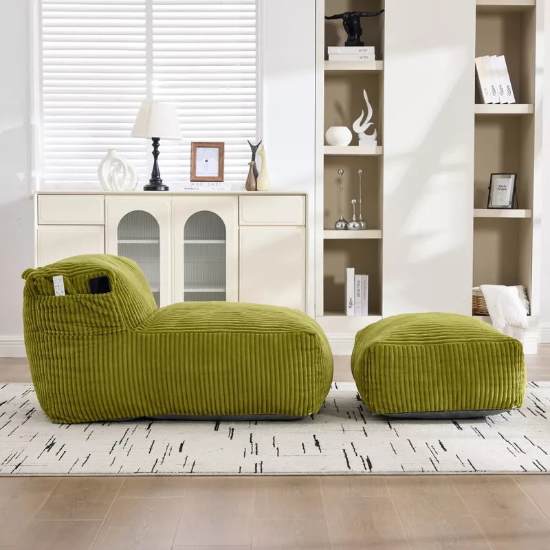 Bean Bag Chair for Adults, Memory Foam Sofa with Ottoman, Corduroy Lounger for Living Room Bedroom Balcony