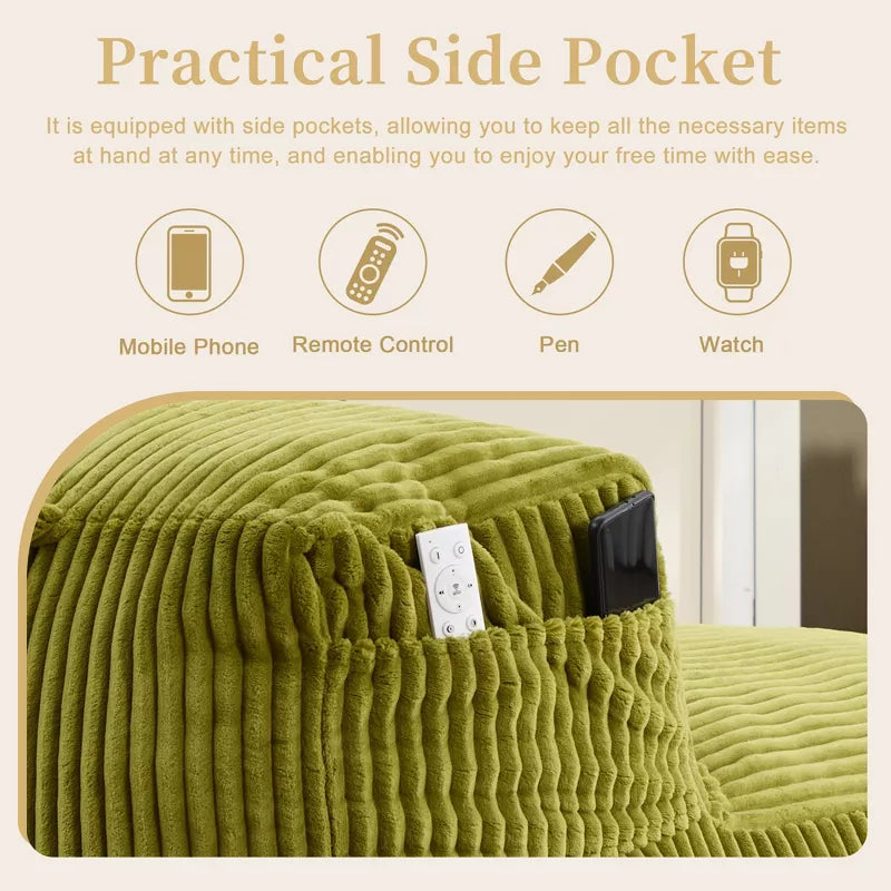 Bean Bag Chair for Adults, Memory Foam Sofa with Ottoman, Corduroy Lounger for Living Room Bedroom Balcony