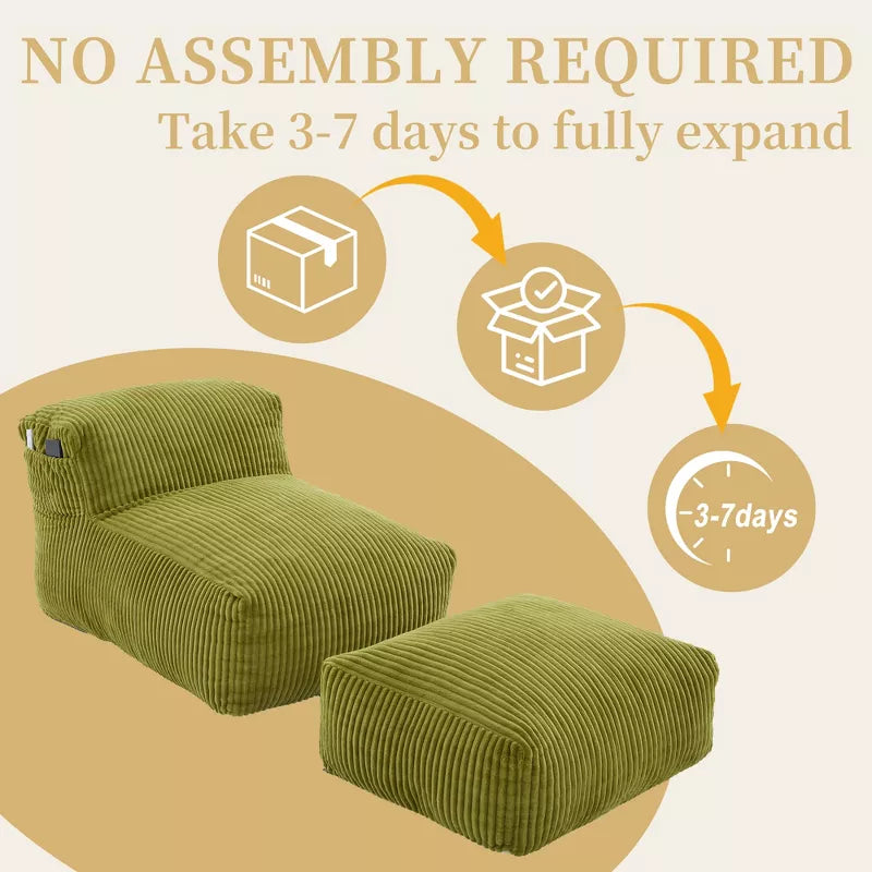 Bean Bag Chair for Adults, Memory Foam Sofa with Ottoman, Corduroy Lounger for Living Room Bedroom Balcony