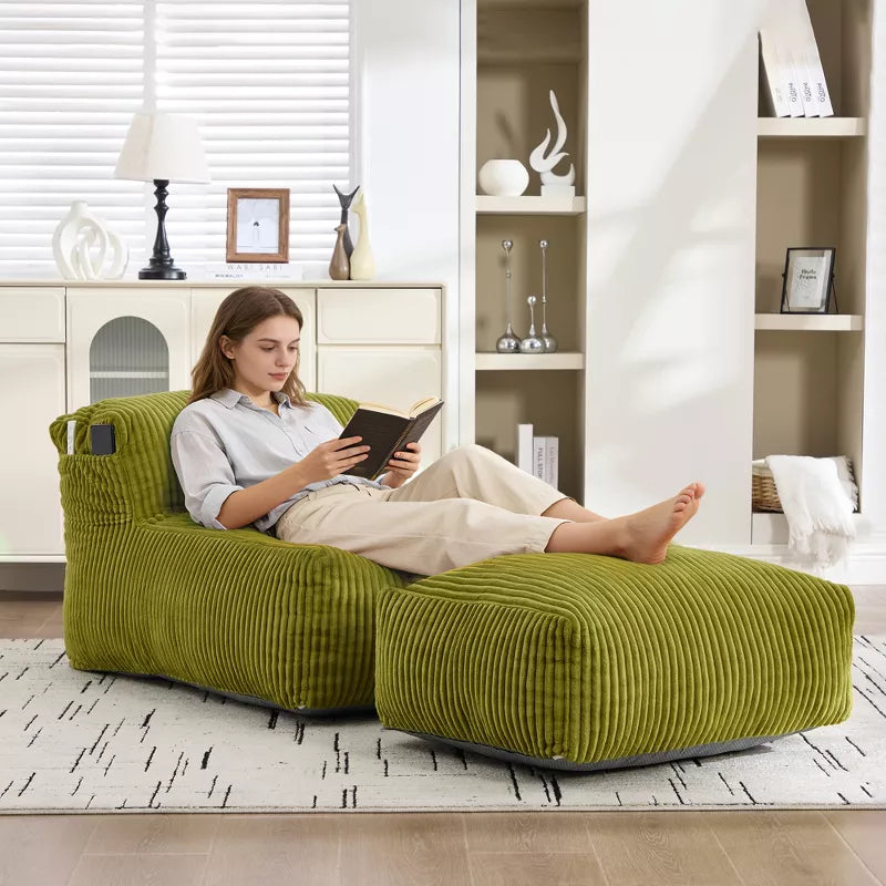 Bean Bag Chair for Adults, Memory Foam Sofa with Ottoman, Corduroy Lounger for Living Room Bedroom Balcony