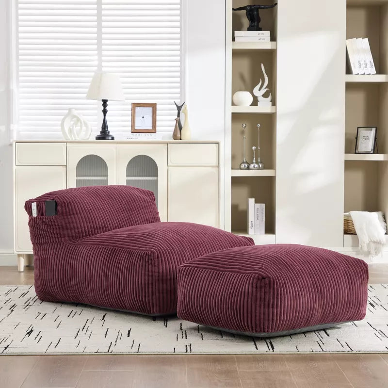 Bean Bag Chair for Adults, Memory Foam Sofa with Ottoman, Corduroy Lounger for Living Room Bedroom Balcony