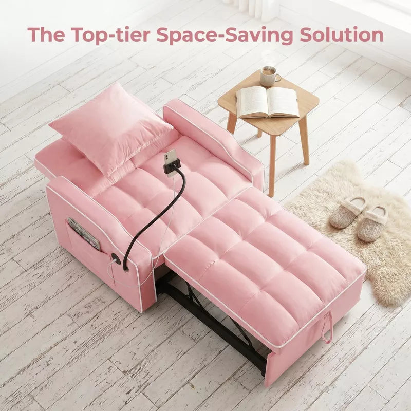 3-in-1 Convertible Sleeper Chair Bed with USB Ports & Phone Holder