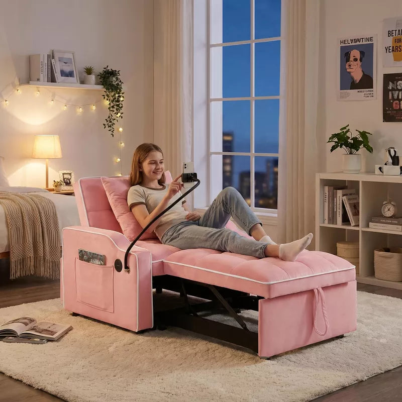 3-in-1 Convertible Sleeper Chair Bed with USB Ports & Phone Holder