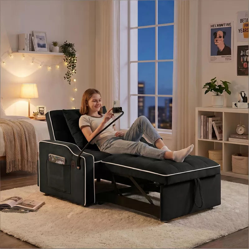 3-in-1 Convertible Sleeper Chair Bed with USB Ports & Phone Holder