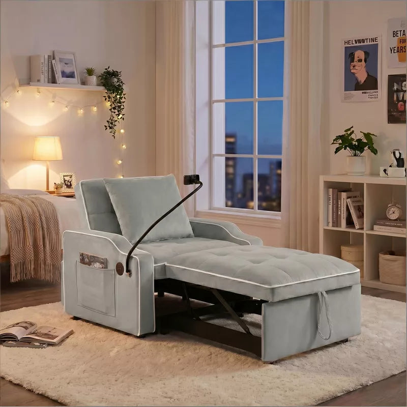 3-in-1 Convertible Sleeper Chair Bed with USB Ports & Phone Holder
