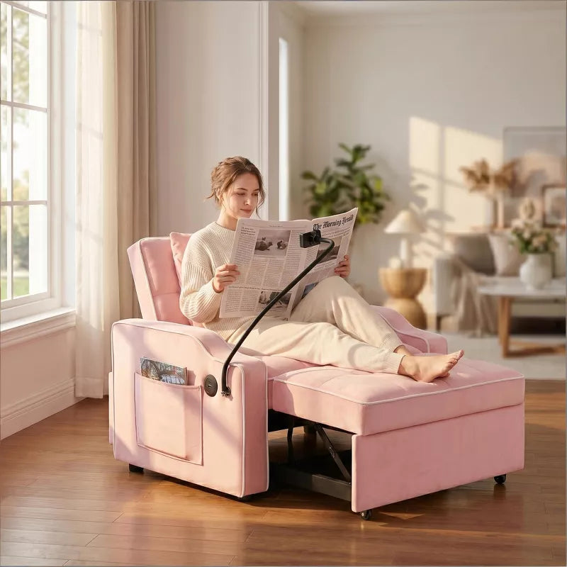 3-in-1 Convertible Sleeper Chair Bed with USB Ports & Phone Holder