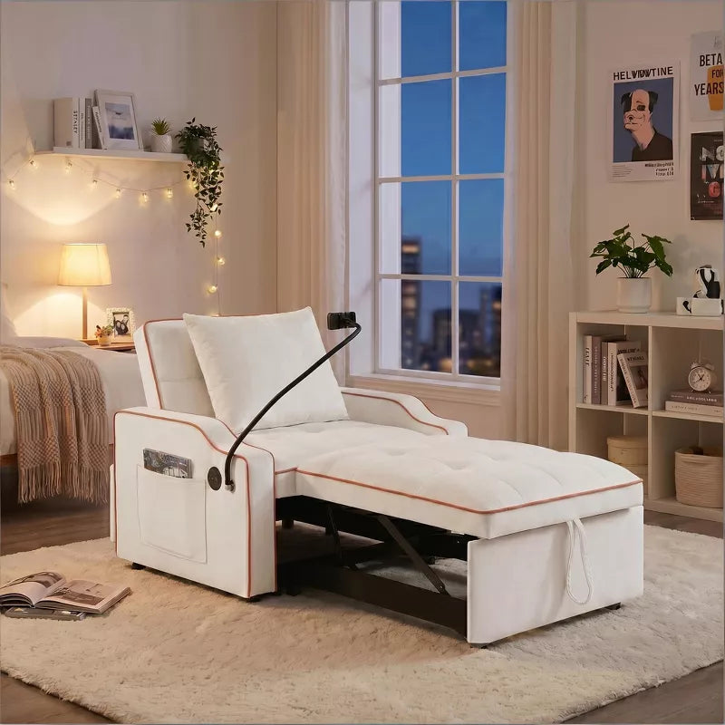 3-in-1 Convertible Sleeper Chair Bed with USB Ports & Phone Holder