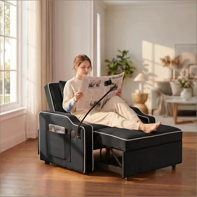 3-in-1 Convertible Sleeper Chair Bed with USB Ports & Phone Holder