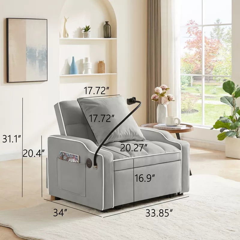 3-in-1 Convertible Sleeper Chair Bed with USB Ports & Phone Holder
