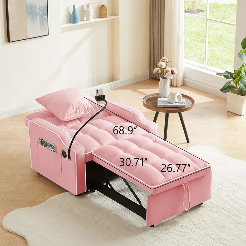 3-in-1 Convertible Sleeper Chair Bed with USB Ports & Phone Holder