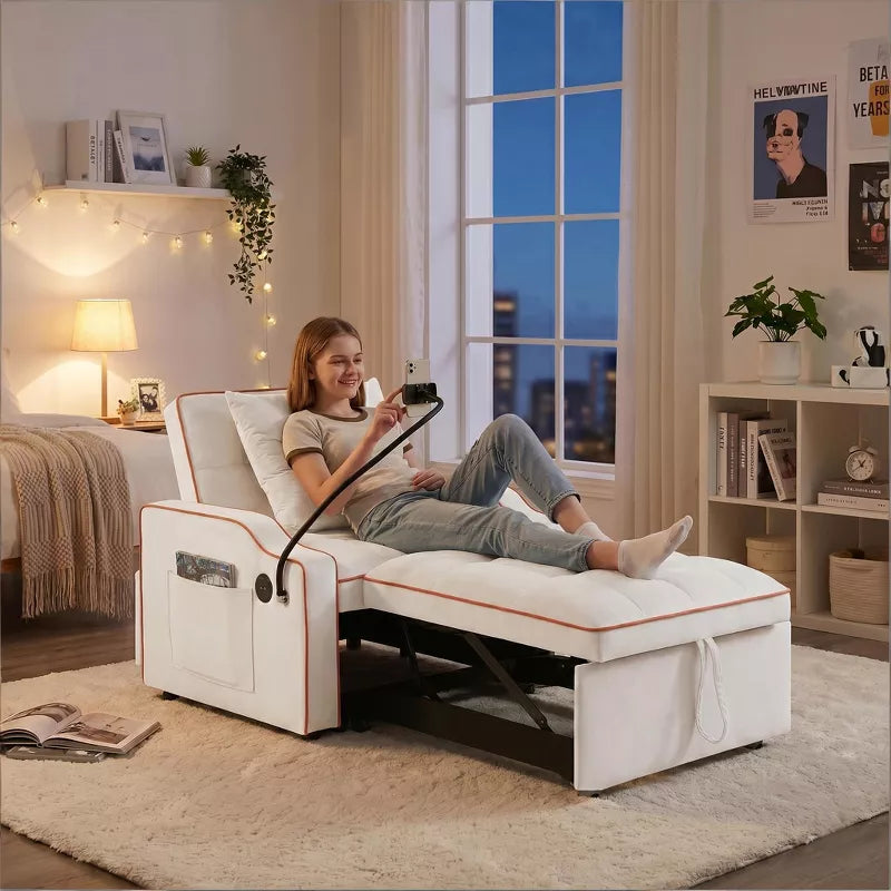 3-in-1 Convertible Sleeper Chair Bed with USB Ports & Phone Holder
