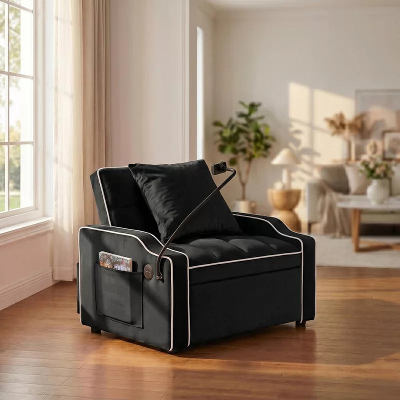 3-in-1 Convertible Sleeper Chair Bed with USB Ports & Phone Holder