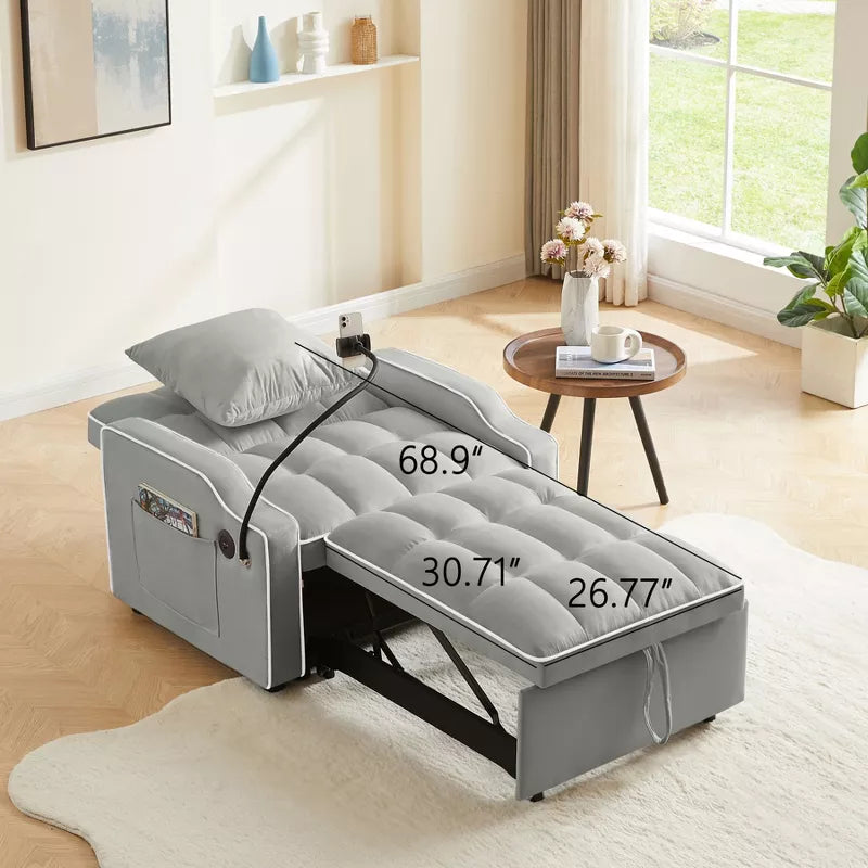 3-in-1 Convertible Sleeper Chair Bed with USB Ports & Phone Holder