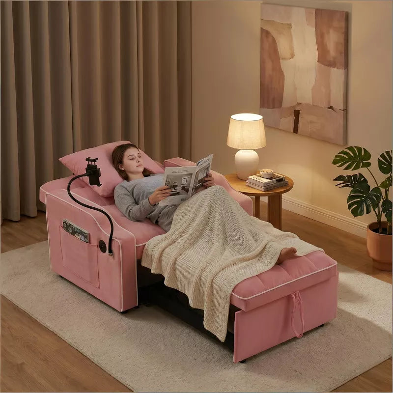 3-in-1 Convertible Sleeper Chair Bed with USB Ports & Phone Holder