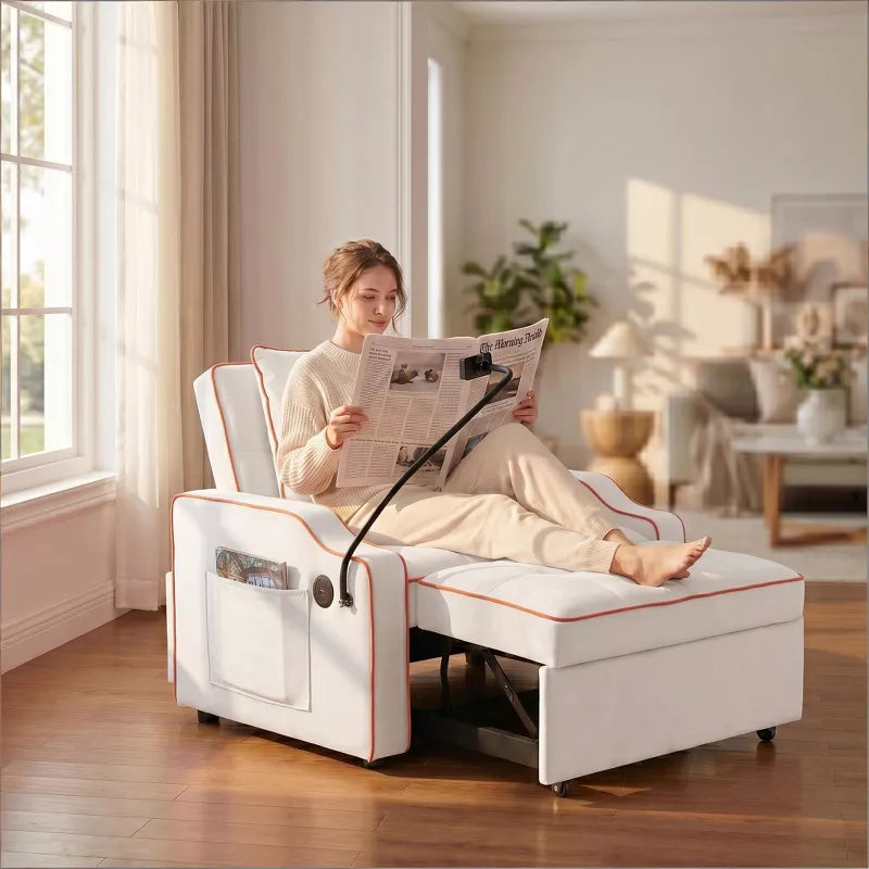 3-in-1 Convertible Sleeper Chair Bed with USB Ports & Phone Holder