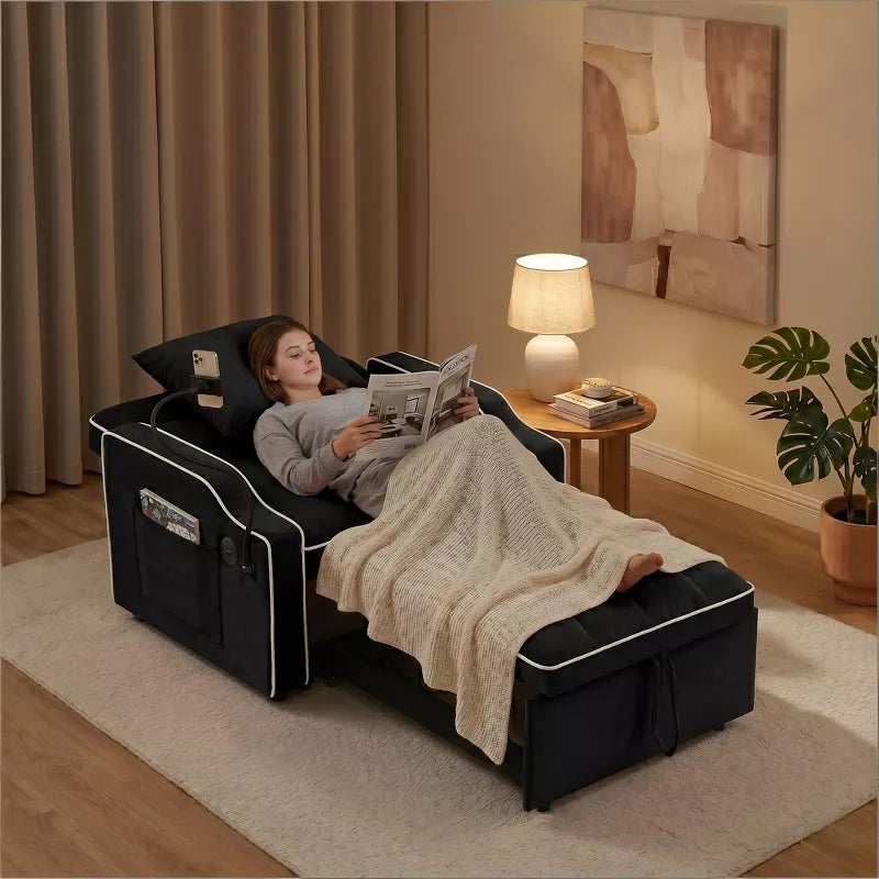 3-in-1 Convertible Sleeper Chair Bed with USB Ports & Phone Holder