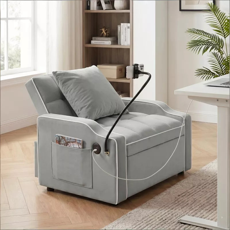 3-in-1 Convertible Sleeper Chair Bed with USB Ports & Phone Holder