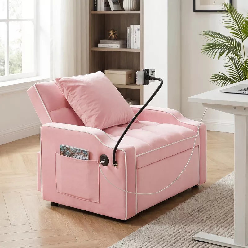 3-in-1 Convertible Sleeper Chair Bed with USB Ports & Phone Holder