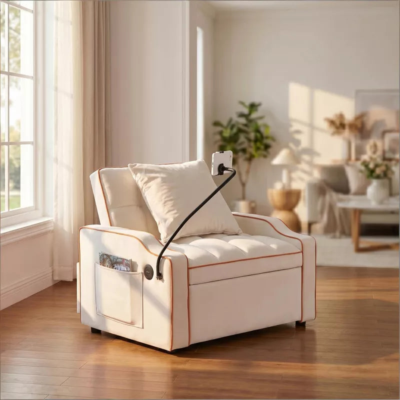 3-in-1 Convertible Sleeper Chair Bed with USB Ports & Phone Holder