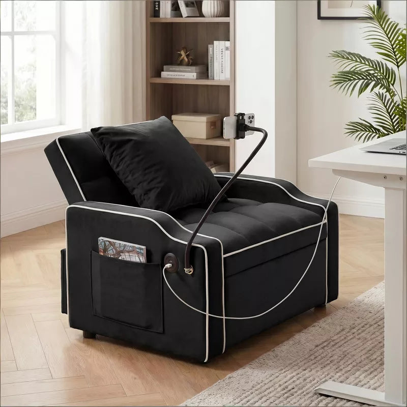 3-in-1 Convertible Sleeper Chair Bed with USB Ports & Phone Holder