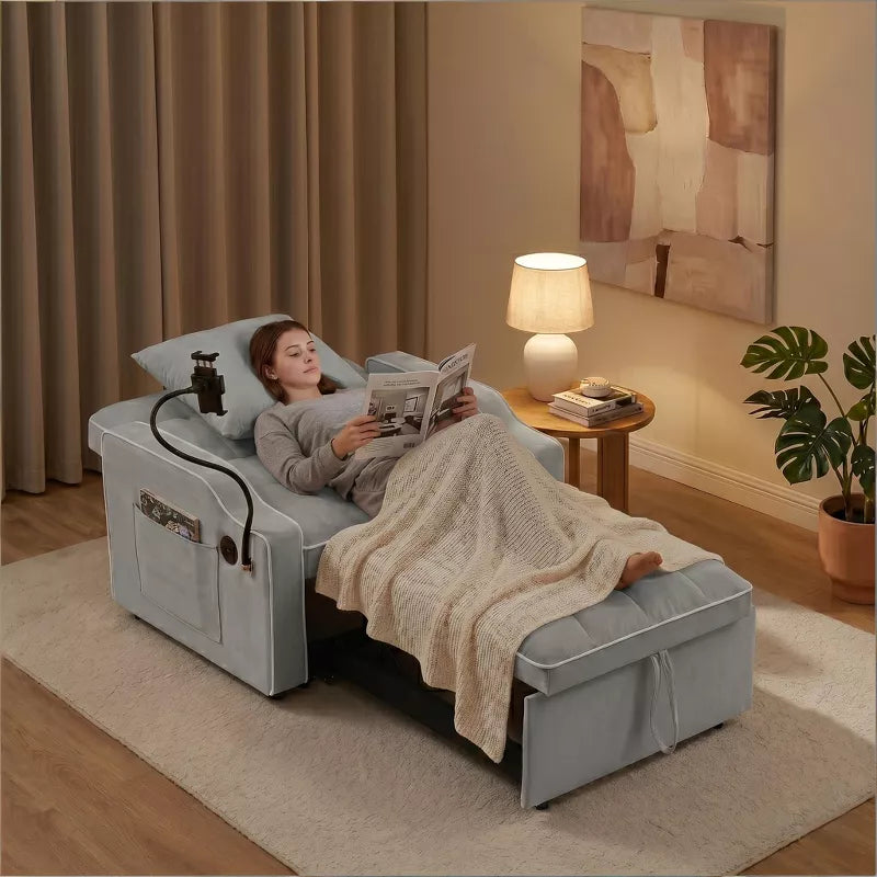 3-in-1 Convertible Sleeper Chair Bed with USB Ports & Phone Holder