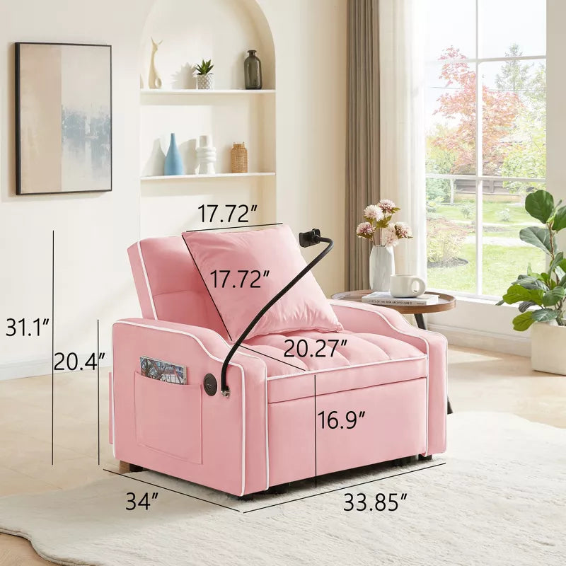 3-in-1 Convertible Sleeper Chair Bed with USB Ports & Phone Holder