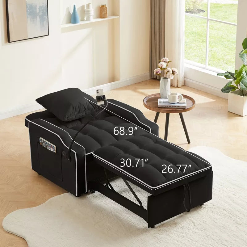 3-in-1 Convertible Sleeper Chair Bed with USB Ports & Phone Holder