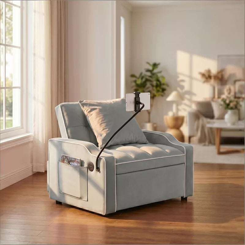 3-in-1 Convertible Sleeper Chair Bed with USB Ports & Phone Holder