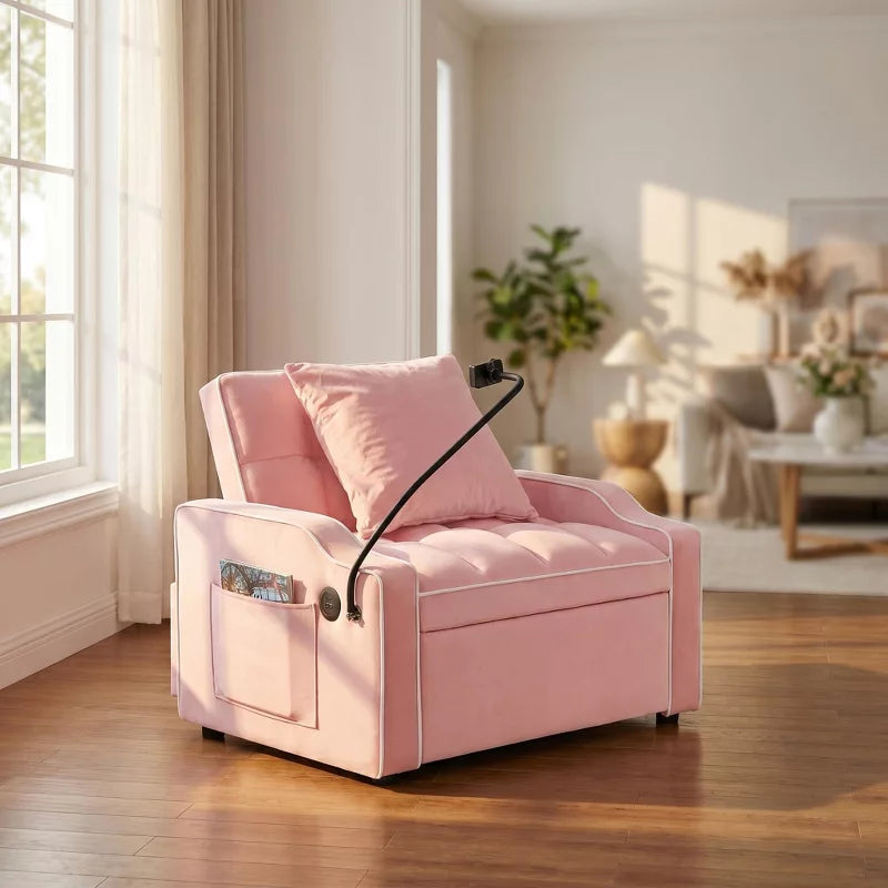 3-in-1 Convertible Sleeper Chair Bed with USB Ports & Phone Holder