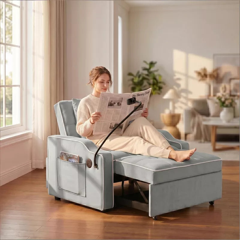 3-in-1 Convertible Sleeper Chair Bed with USB Ports & Phone Holder