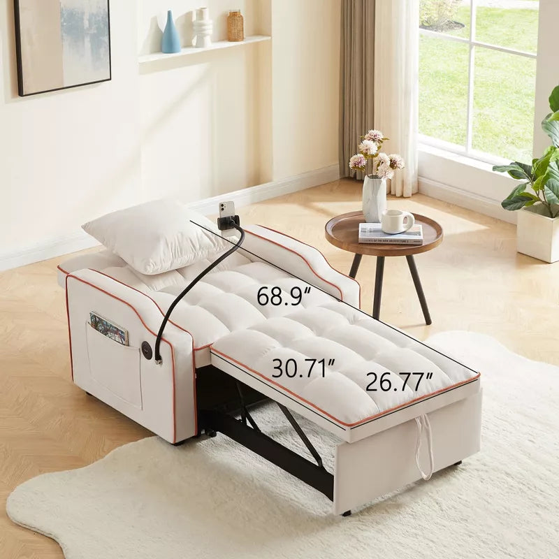 3-in-1 Convertible Sleeper Chair Bed with USB Ports & Phone Holder