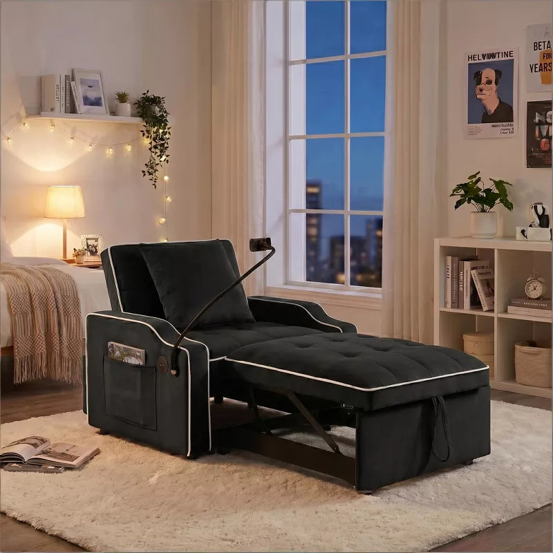 3-in-1 Convertible Sleeper Chair Bed with USB Ports & Phone Holder
