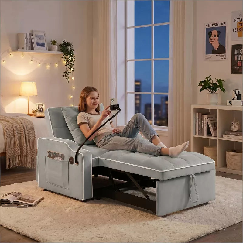 3-in-1 Convertible Sleeper Chair Bed with USB Ports & Phone Holder