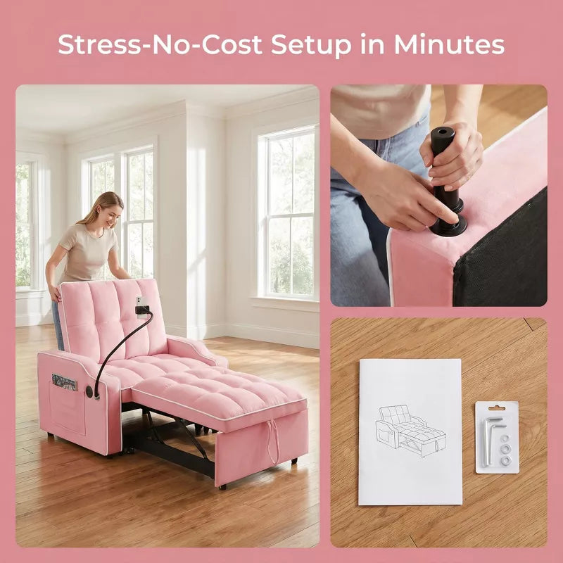 3-in-1 Convertible Sleeper Chair Bed with USB Ports & Phone Holder