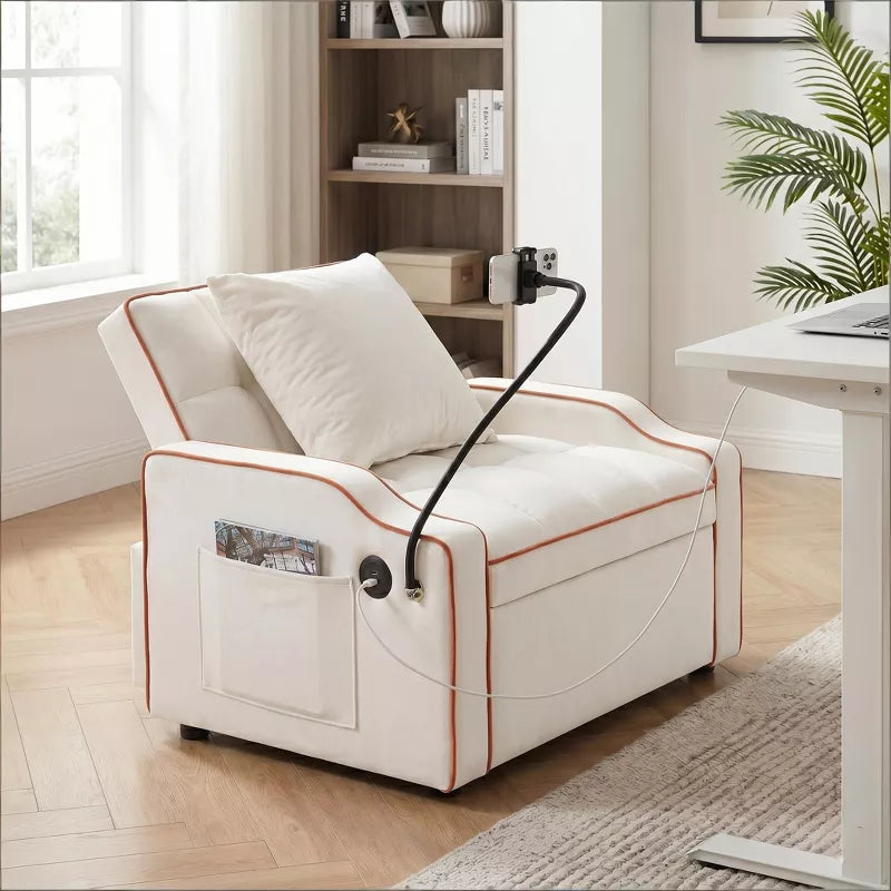 3-in-1 Convertible Sleeper Chair Bed with USB Ports & Phone Holder