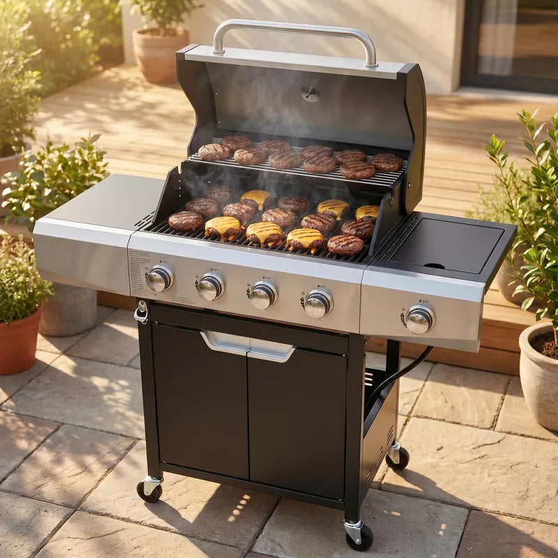 4-Burner Propane Gas Grill with Side Burner, 51,000 BTU Stainless Steel BBQ Grill for Patio & Backyard