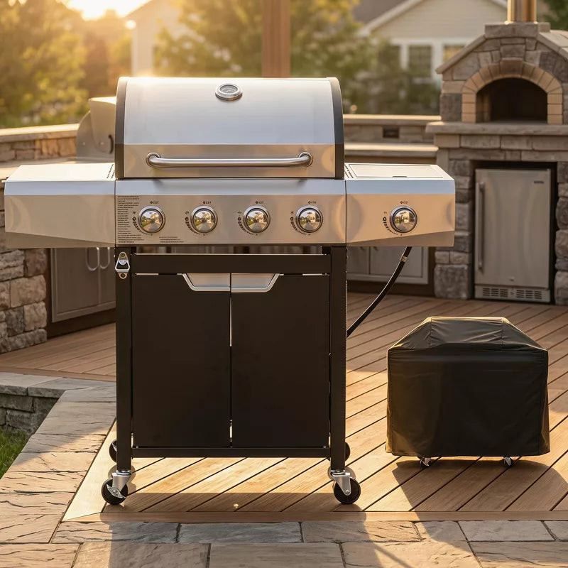 4-Burner Propane Gas Grill with Side Burner, 51,000 BTU Stainless Steel BBQ Grill for Patio & Backyard