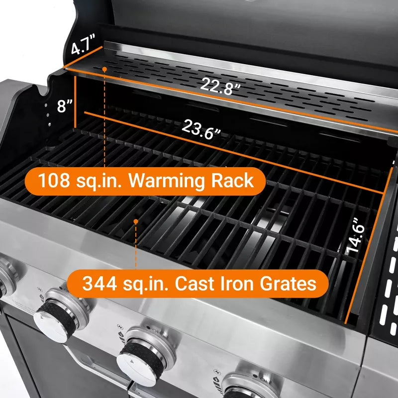 4-Burner Propane Gas Grill with Side Burner, 51,000 BTU Stainless Steel BBQ Grill for Patio & Backyard