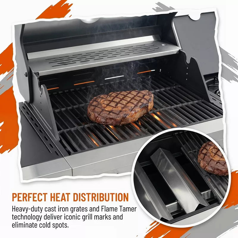 3-Burner Propane Gas Grill with Side Burner, 37,000 BTU Stainless Steel BBQ for Patio & Backyard