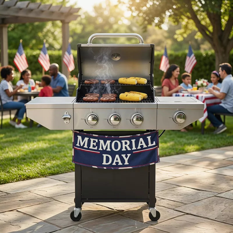 3-Burner Propane Gas Grill with Side Burner, 37,000 BTU Stainless Steel BBQ for Patio & Backyard