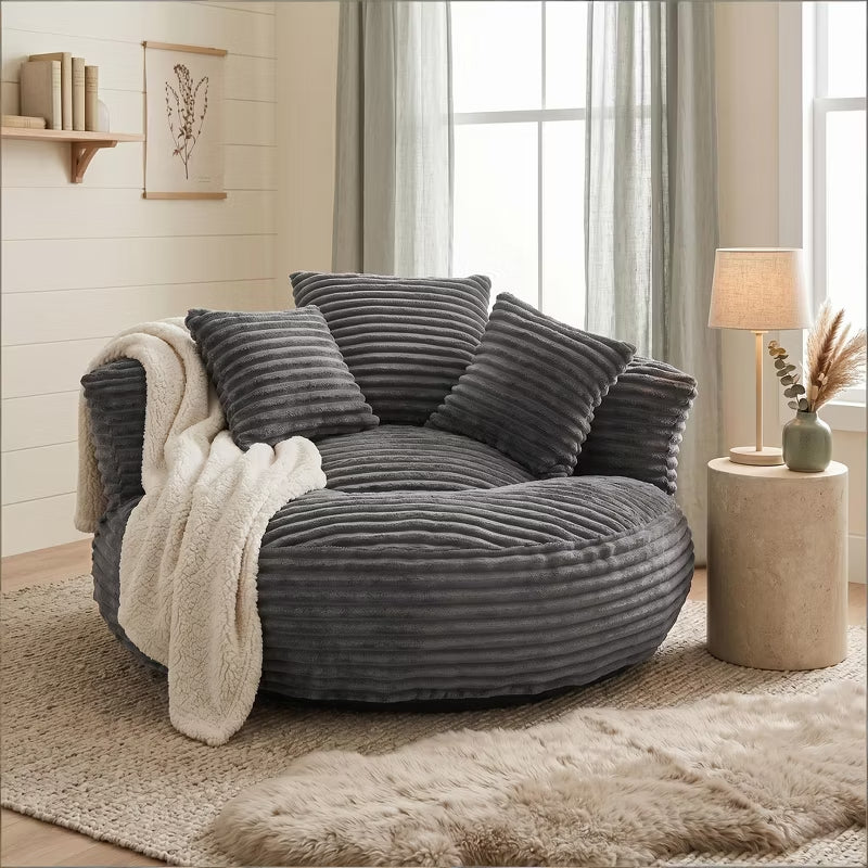 Giant Corduroy Bean Bag Sofa with Memory Foam & Armrests – 4 Colors